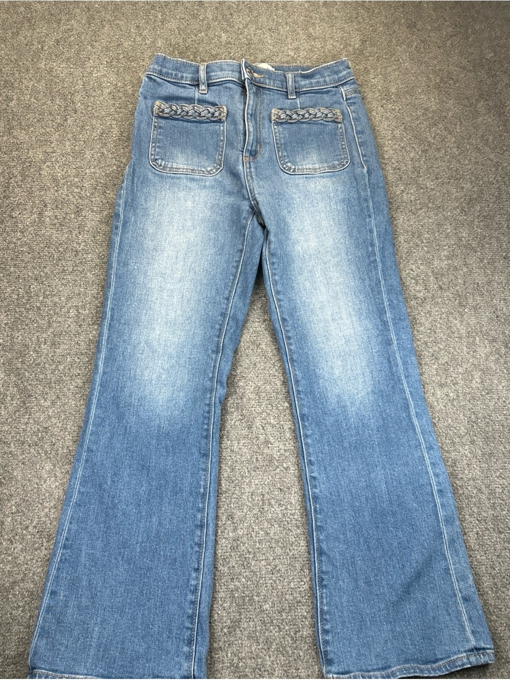 LOFT Light Blue Braided-Pocket Flare Jeans 25 waist 25 inseam The kick crop